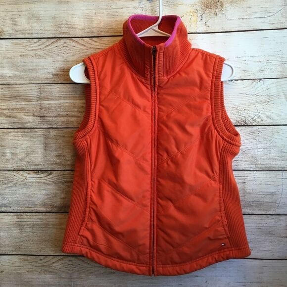 TOMMY HILFIGER QUILTED VEST IN ORANGE‎ - Picture 1 of 7